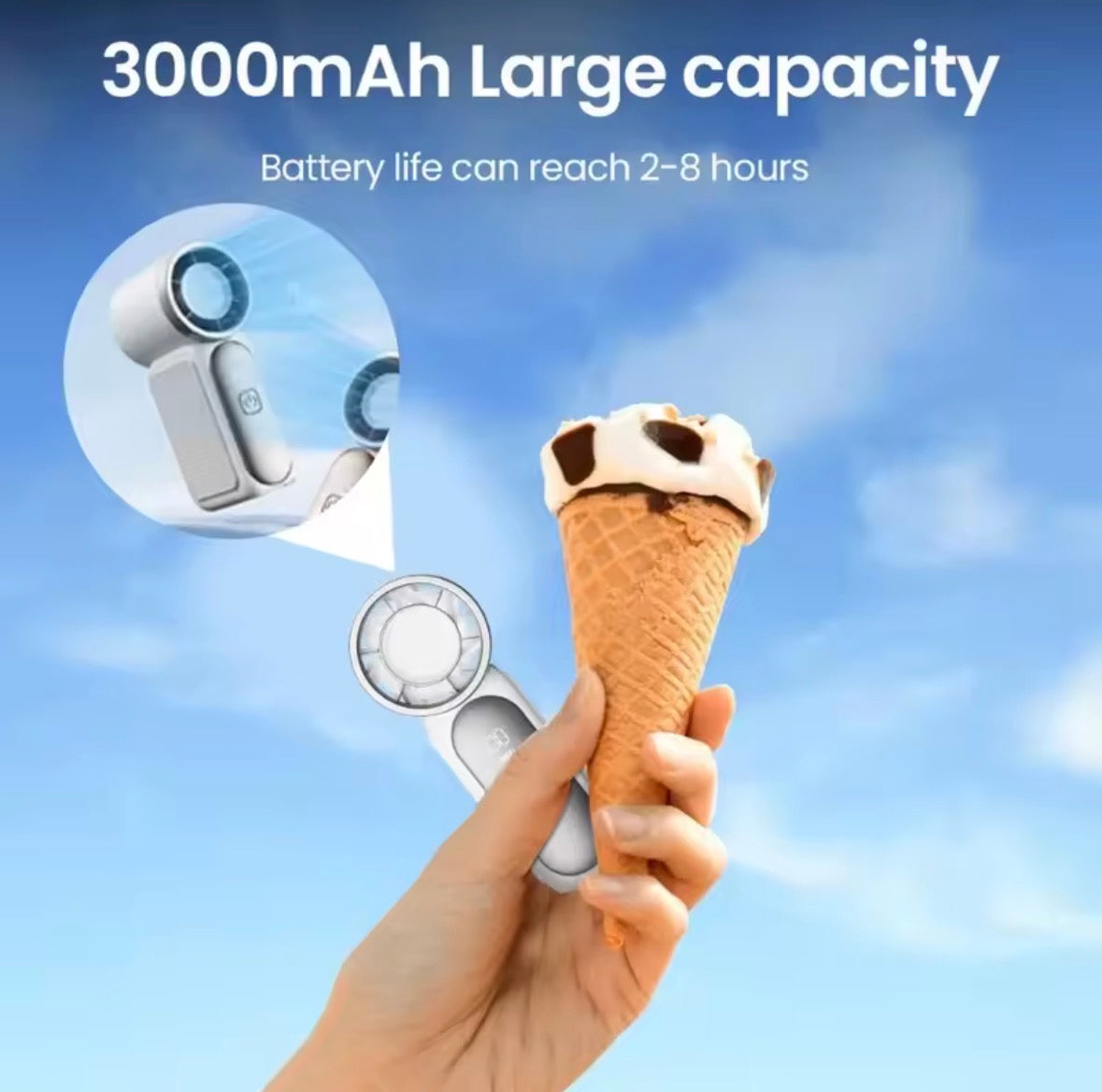 ❄️ Mini Ventilateur Portable Rechargeable USB – Écran LED, 100 Vitesses, Ultra Puissant