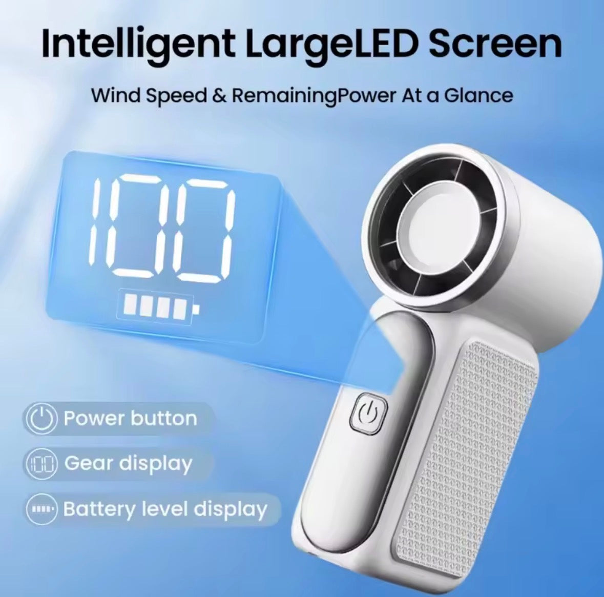 ❄️ Mini Ventilateur Portable Rechargeable USB – Écran LED, 100 Vitesses, Ultra Puissant
